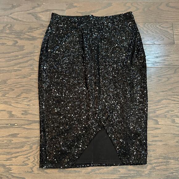 ASOS Curve Knee Length Faux Wrap Black Sequin Skirt Size 14 - Picture 1 of 9